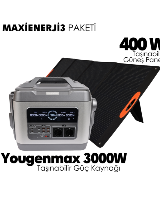 Maxi Enerji 3 Paketi – Youngenmax 3000W + 400W Güneş Paneli